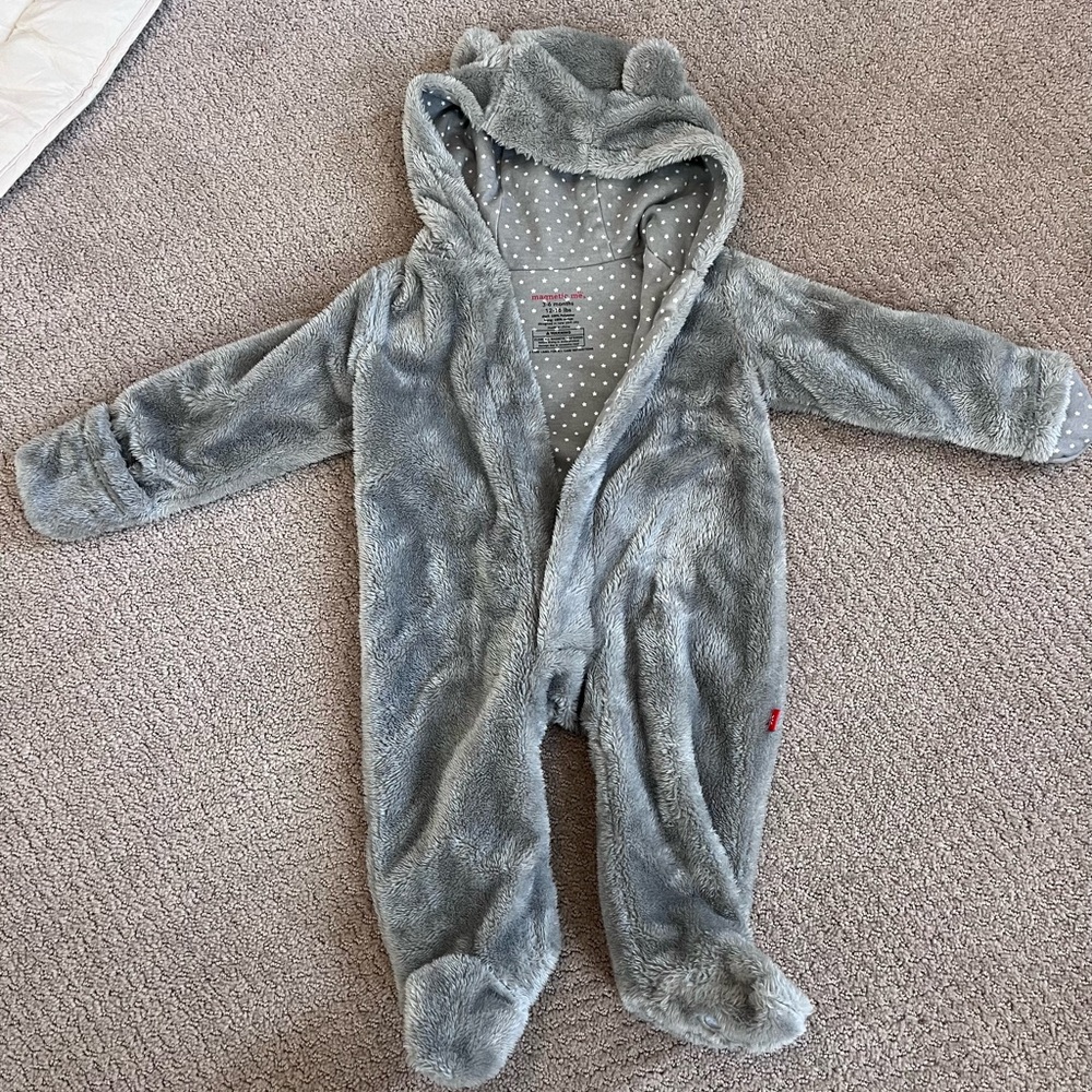 Magnetic Me Soft Gray Fuzzy Baby Suit